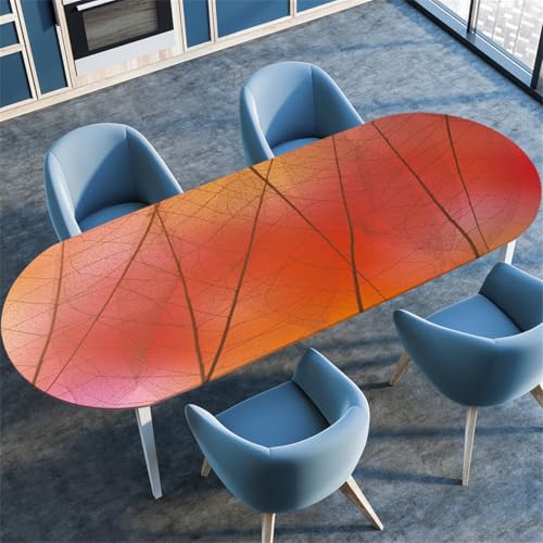 Vintage Blatt Pflanzen Muster Ovale Tischdecke, Stretch-Kante Tischdecke, rutschfest Wasserdicht Ölbeständig, Geeignet für Esstisch Küche Camping, Couchtischdecke (Farbe 12,137cmx183cm) von RUILBJM