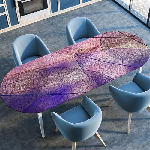 Vintage Blatt Pflanzen Muster Ovale Tischdecke, Stretch-Kante Tischdecke, rutschfest Wasserdicht Ölbeständig, Geeignet für Esstisch Küche Camping, Couchtischdecke (Farbe 13,132cmx178cm) von RUILBJM