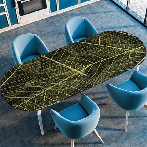 Vintage Blatt Pflanzen Muster Ovale Tischdecke, Stretch-Kante Tischdecke, rutschfest Wasserdicht Ölbeständig, Geeignet für Esstisch Küche Camping, Couchtischdecke (Farbe 3,132cmx178cm) von RUILBJM