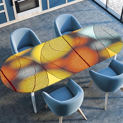 Vintage Blatt Pflanzen Muster Ovale Tischdecke, Stretch-Kante Tischdecke, rutschfest Wasserdicht Ölbeständig, Geeignet für Esstisch Küche Camping, Couchtischdecke (Farbe 6,137cmx183cm) von RUILBJM