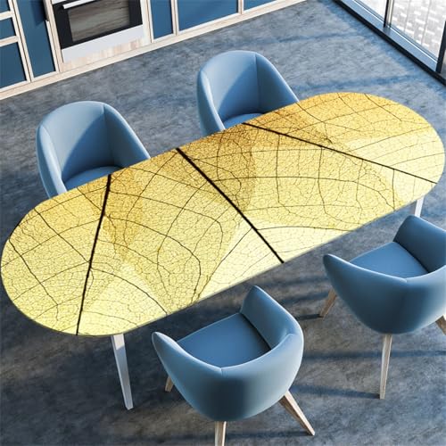 Vintage Blatt Pflanzen Muster Ovale Tischdecke, Stretch-Kante Tischdecke, rutschfest Wasserdicht Ölbeständig, Geeignet für Esstisch Küche Camping, Couchtischdecke (Farbe 7,132cmx229cm) von RUILBJM