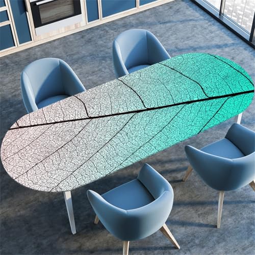 Vintage Blatt Pflanzen Muster Ovale Tischdecke, Stretch-Kante Tischdecke, rutschfest Wasserdicht Ölbeständig, Geeignet für Esstisch Küche Camping, Couchtischdecke (Farbe 9,132cmx305cm) von RUILBJM
