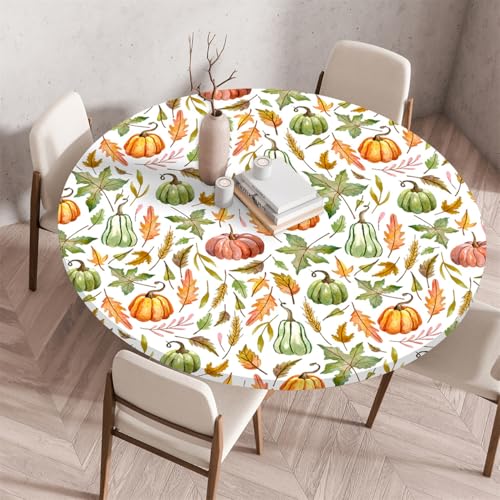 Weihnachten Rund Tischdecke, Kürbis Lebkuchen Tannenzapfen Bedruckt Elastischer Rand Tischdecke, Wasserdicht Pflegeleicht, Festlich Geeignet für Couchtisch Camping Party (Color 6,140cm) von RUILBJM