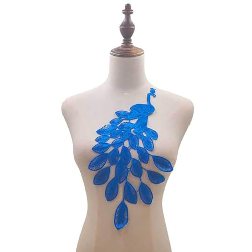 RUINUO Pfauen-Aufnäher, Pfauenaufnäher, zum Aufnähen, Pfauenmuster, Stickapplikationen zum Nähen, Hochzeitskleid, Blau, 2 Stück von RUINUO
