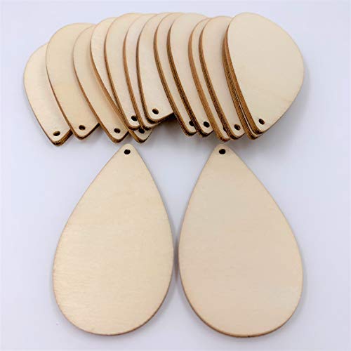 Unlackierte Holz-Tropfen-Ohrringe, blanko, lasergeschnitten, Anhänger, Schmuck, Rohlinge, 25 Stück (5,1 x 4,5 cm) von RUINUO