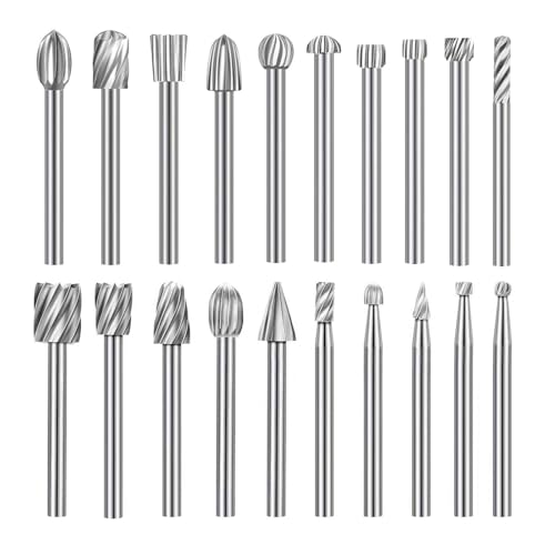 20 Stück HSS Drehfräser,Bohrer Set,Rotary Fräser Drehwerkzeug Zubehör,Holzschnitzerei Bohrer Set für Rotary Tool,Heimwerker, Holzarbeiten, Schnitzen, Gravieren, Bohren(3mm) von RUIQINGSANY