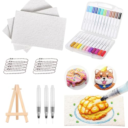 Magic Puffy Paint, 3D-Zeichnung Magic Schwamm Leinwand, Blase Textur Leere Zeichnung Papier, Blase Popcorn Zeichenstift, Farbige 3D-Tinte (Rechteckige Garnitur) von RUIQLXHANG