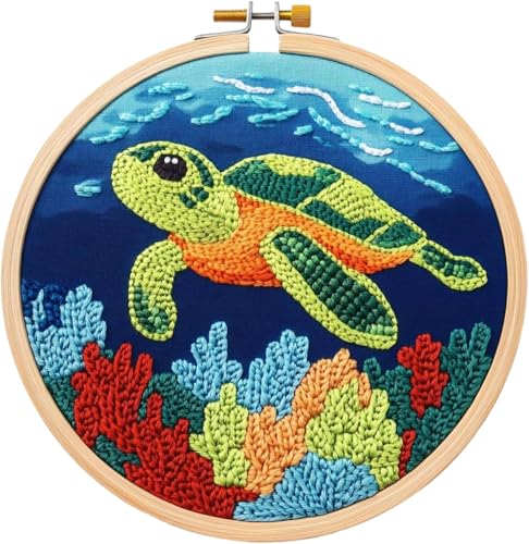 RUIQLXHANG Punch Needle Stickerei für Anfänger, Niedliche Cartoon Hochlandkuh mit Gänseblümchen, Punch Needle Starter Craft Set mit 20cm Hoop, Perfekt für Festival Geschenk und Dekoration (A) von RUIQLXHANG