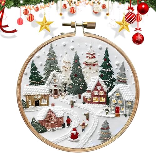 RUIQLXHANG Stickset für Anfänger, Stickset Erwachsene, Weihnachten Embroidery Kit mit Muster, Baumwollfäden, Nadeln, Anleitung, 20cm Stickrahmen, Geschenk für Mama, Oma (Resort) von RUIQLXHANG