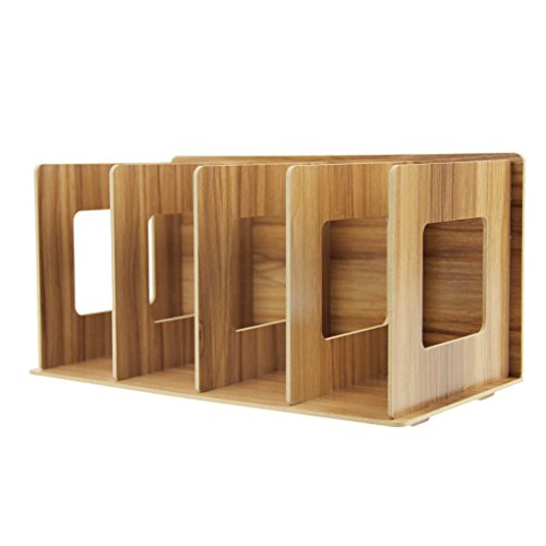 Abnehmbar Holz Schreibtisch Organizer Stehsammler Archivsammle DIY Buchablagen mit 4 Fächer Katalogsammler für Bücher Ordner Zeitschriften Notizbücher CD Halter von RUIXIB