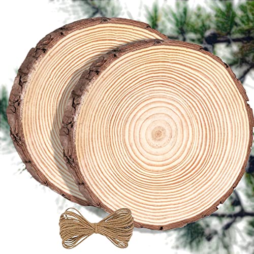 RUIXUE Holzscheiben 2 Stücke 20-22cm Durchmesser Holz Log Scheiben 2 cm dick, Baumscheibe Ungebohrte,Baumscheiben für DIY Handwerk Weihnachten Dekoration,Mit Nägeln und Schnur. (2 Stück 20-22cm) von RUIXUE