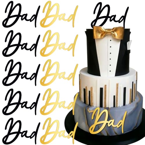 10 Stück Dad Cake Topper Papa Tortendeko Geburtstag Vatertag Tortenaufleger Kuchen Deko Torten Zubehör Gold Schwarz Acryl Torten Deko für Männer Kuchendekoration Papa Birthday Cake Toppers Kuchendeko von RUIYDZ