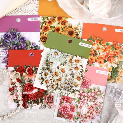 120 Blätter Blume Sticker Set PET Blumensticker Scrapbook Zubehör Bunte Blumen Sticker Aesthetic Scrapbooking Papier Scrapbook Stickers Journaling Zubehör Blumen Deko Aufkleber Fotoalbum Bastelpapier von RUIYDZ