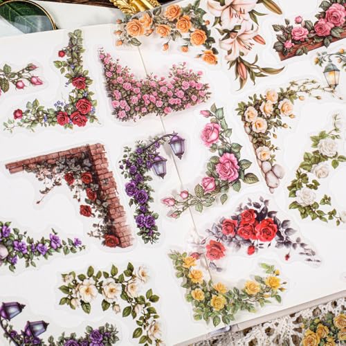 180 Blätter Hof Ecke Blume scrapbook papier Vintage Flowers Scrapbook Stickers Scrapbooking Journaling Zubehör Flower Aufkleber Blumen Sticker Aesthetic Bastelpapier für Diy Fotoalbum Junk Journal von RUIYDZ
