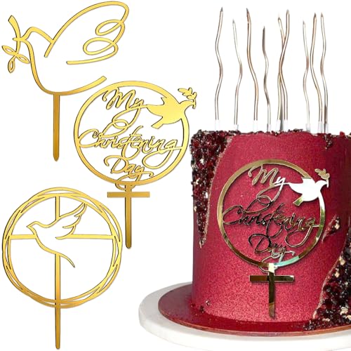 3 Stück Frieden Taube Kreuz Tortenaufleger Erstkommunion Tortendeko Kommunion Torten Topper First Communion Cake Topper Taufe Tortendeko Geburtstag Kuchen Deko Babyparty Cupcake Topper Torten Zubehör von RUIYDZ