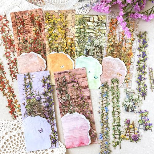 60 Blätter Vintage Blumenleiter Aufkleber Blumen Sticker Set Blume Scrapbooking Sticker Aesthetic Bastelpapier Scrapbook Zubehör Flower Scrapbook Stickers PET Aufkleber Fotoalbum Journaling Zubehör von RUIYDZ