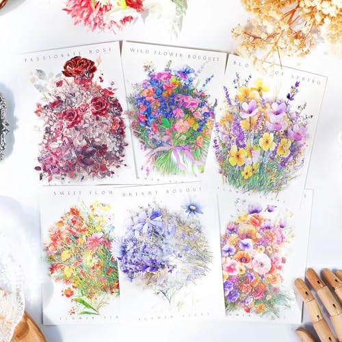 96 Blätter Floral Story Scrapbook Stickers Scrapbook Zubehör Vintage Flower Scrapbooking Sticker Aesthetic Blumen Sticker Set Blume Aufkleber Blumen Deko Bastelpapier für Fotoalbum Journaling Zubehör von RUIYDZ