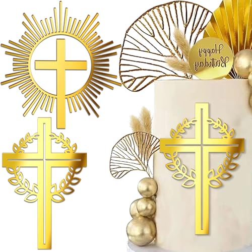 Gold Kreuz Torten Deko Erstkommunion Tortendeko Kommunion Tortenaufleger Konfirmation Kuchendeko First Communion Cake Topper Taufe Kuchen Deko Kuchendekoration Cupcake Topper Babyparty Torten Zubehör von RUIYDZ