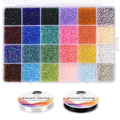 RUIYIQI 3mm Glasperlen Set, 7800 Bunte Rocailles Perlen für Armbänder, Bastelperlen mit Nylonfaden für Schmuckherstellung, Stickerei, DIY Basteln (24 Farben) von RUIYIQI
