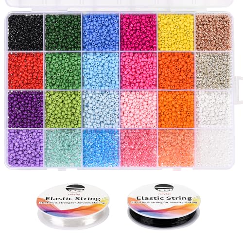 RUIYIQI 3mm Kleine Glasperlen, 8200 Rocailles Perlen für Armbänder, Buntes Perlenset mit Nylonfaden für Schmuckherstellung, Stickerei, Basteln (24 Farben) von RUIYIQI