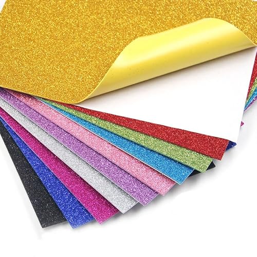 RUIYWEN 10 Blatt Glitzerpapier A4 Schwammpapier Bastelpapier Selbstklebendes Moosgummi Platten zum Basteln und Gestalten für DIY Handwerk (10 Farben) von RUIYWEN