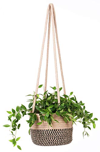 Hängender Pflanzkorb aus Juteseil, gewebte Pflanzenaufhänger für den Innenbereich, zum Aufhängen von Pflanzen, bis zu 17,8 cm, Makramee, moderner Aufbewahrungs-Organizer, Heimdekoration (Jute) von RUIZHIXUAN