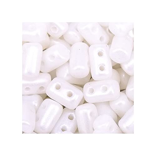 10 g Matubo Rulla - Zwei-Loch-Glasperlen, Perlenschuhweiß 3x5 mm (Matubo Rulla - two-hole pressed glass beads, pearl shine white) von RULLA