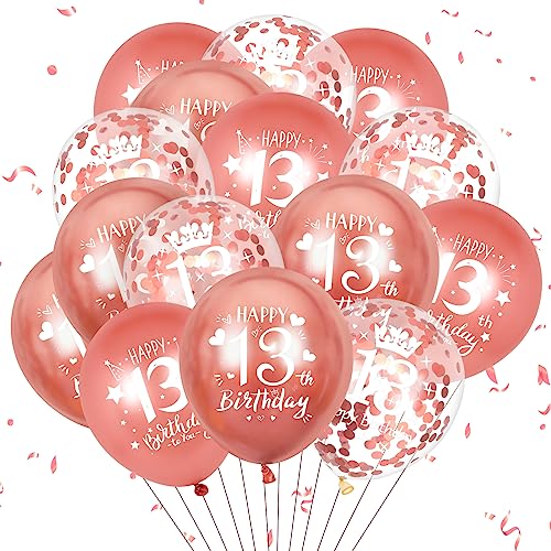 13. Geburtstag Luftballons,15 Pcs Roségold 13. Geburtstag Luftballons, Roségold 13. Geburtstag Party Dekorationen Luftballons für Mädchen Jungen 13. Geburtstag Jahrestag Dekoration von RUMIA