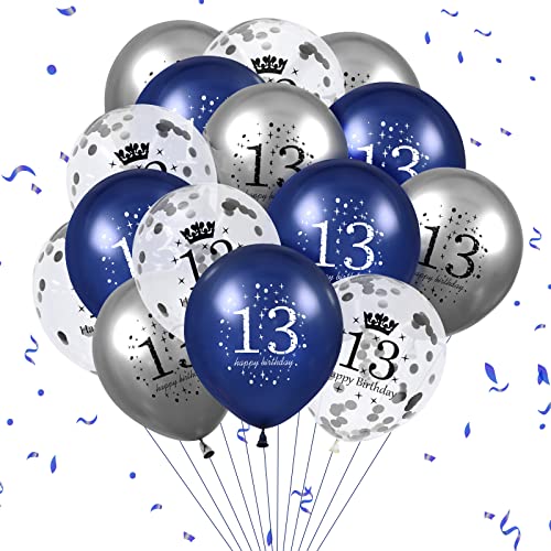 13. Geburtstag Latex Luftballons, 15 Stück Blau Silber Happy 13. Geburtstag Luftballons, Blau Silber 13. Geburtstag Party Dekorationen Luftballons für Jungen Mädchen 13. Geburtstag Dekor von RUMIA