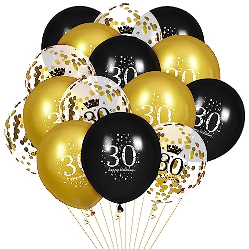 Luftballons 30. Geburtstag, 15 Stück Schwarz Gold 30. Geburtstag Luftballons Schwarz Gold 30. Geburtstag Partydekoration für Männer Frauen 30. Geburtstag Jubiläumsdekor von RUMIA