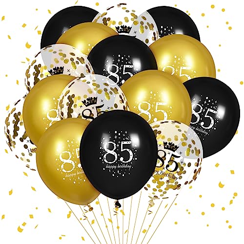 Luftballons 85. Geburtstag, 15 Stück Schwarz Gold 85. Geburtstag Luftballons Schwarz Gold 85. Geburtstag Partydekoration für Männer Frauen 85. Geburtstag Jubiläumsdekor von RUMIA