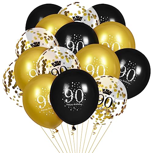 Luftballons 90. Geburtstag, 15 Stück Schwarz Gold Happy 90. Geburtstag Luftballons Schwarz Gold 90. Geburtstag Partydekoration für Männer Frauen 90. Geburtstag Jubiläumsdekor von RUMIA