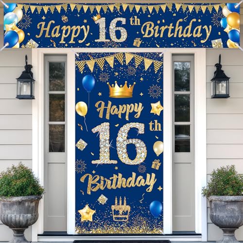 16.Geburtstagsdeko Banner,Navy Blau Gold 16.Geburtstag Deko für 16 Jahre Jungen Mädchen 16th Birthday Geburtstags Türbanner Hintergrund Geburtstagsbanner,zum 16 Jubiläum Geburtstag Party Dekoration 16.Geburtstagsdeko Banner,Navy Blau Gold 16.Geburtstag Deko für 16 Jahre Jungen Mädchen 16th Birthday Geburtstags Türbanner Hintergrund Geburtstagsbanner,zum 16 Jubiläum Geburtstag Party Dekoration von RUMIA