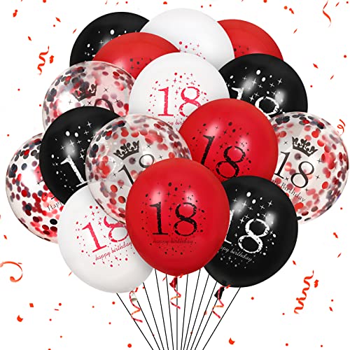 18. Latex-Geburtstags-Luftballons, 16 Stück Rot Schwarz Happy 18. Geburtstag Luftballons, Rot Schwarz 18. Geburtstag Party-Dekor Luftballons für Mädchen Jungen 18. Geburtstag Dekor von RUMIA