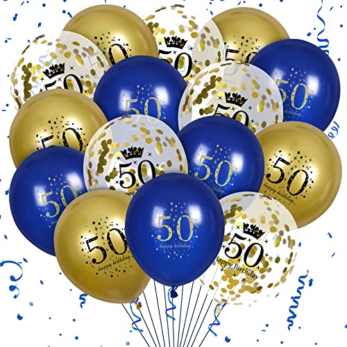 50. Geburtstag Ballons 15Pcs Marineblau und Gold alles Gute zum 50. Geburtstag Ballons Konfetti Ballons Dekorationen für Männer Frauen 50. Geburtstag Party Dekoration Zubehör 12 Zoll von RUMIA