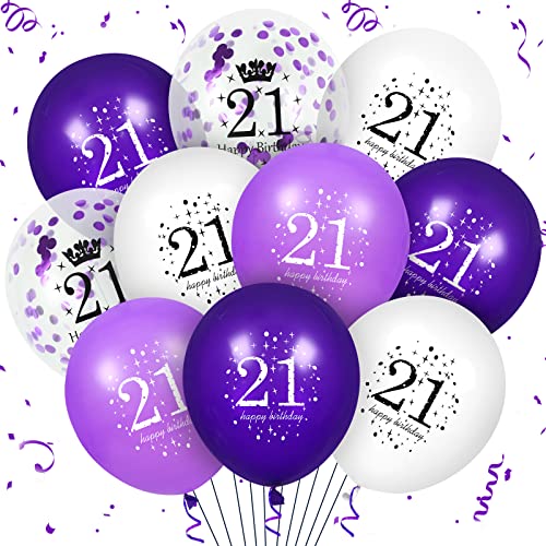 21. Geburtstag Ballons Dekorationen, 16PCS lila weiß alles Gute zum 21. Geburtstag Ballons für Frauen Männer alles Gute zum Geburtstag Party Hochzeit Jahrestag Indoor Outdoor Party Supplies, 12 Zoll von RUMIA
