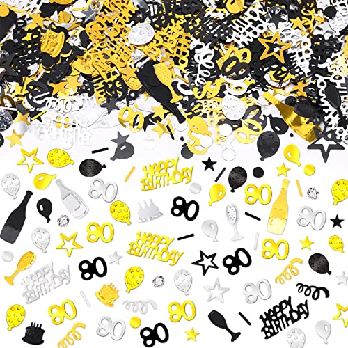 3000 Stück Schwarz-Gold-Silber-Konfetti-Dekorationen zum 80. Geburtstag mit Diamanten, Schwarz-Gold-Tischdekoration zum 80. Geburtstag, Metallfolien-Konfetti-Streuer für Männer und Frauen, Geburtstags 3000 Stück Schwarz-Gold-Silber-Konfetti-Dekorationen zum 80. Geburtstag mit Diamanten, Schwarz-Gold-Tischdekoration zum 80. Geburtstag, Metallfolien-Konfetti-Streuer für Männer und Frauen, Geburtstags von RUMIA