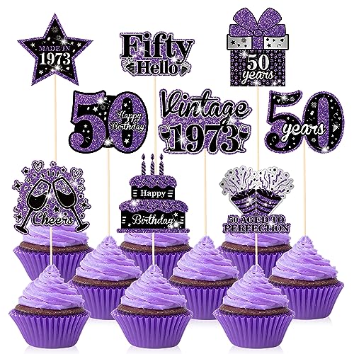 36PCS lila 50. Geburtstag Cupcake Toppers Dekorationen lila Vintage 1973 Kuchen Topper Centerpieces Fabulous Cupcake Picks Prost auf 50 Jahre Kuchen-Dekor für 50 Jahre Geburtstag Jubiläum Zubehör 36PCS lila 50. Geburtstag Cupcake Toppers Dekorationen lila Vintage 1973 Kuchen Topper Centerpieces Fabulous Cupcake Picks Prost auf 50 Jahre Kuchen-Dekor für 50 Jahre Geburtstag Jubiläum Zubehör von RUMIA