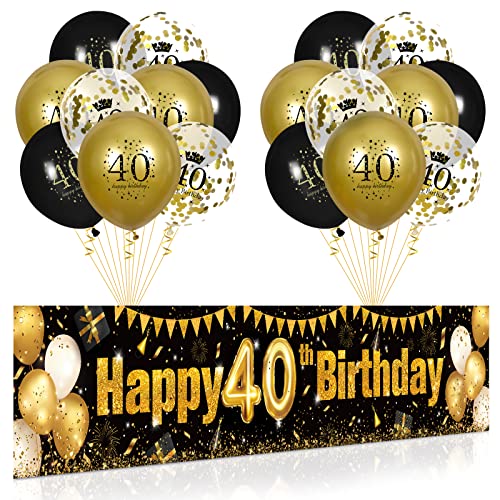 40. Geburtstag Party Deko für Mann Fraue Schwarzes Gold, Luftballons 40. Geburtstag Schwarz Gold Banner und 18 PCS 40. Happy Birthday Konfetti Ballons für Deko 40 Jubiläum Geburtstagsparty Dekoration von RUMIA