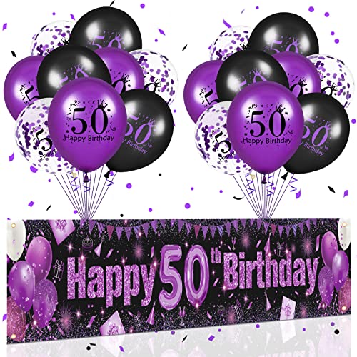 50th Geburtstag Party Dekorationen Lila Schwarz Happy 50th Geburtstag Banner und 18PCS 50th Geburtstag Ballons für Frauen Männer 50th Jubiläum Geburtstag Party Supplies von RUMIA