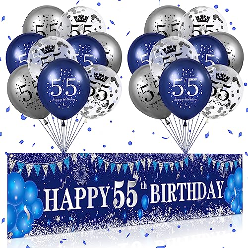 Blau 55. Geburtstag Dekoration für Männer Frauen, Marineblau Silber 55. Geburtstag Banner, Blau 55. Geburtstag Luftballons für 55. Jahrestag Party Dekorationen von RUMIA