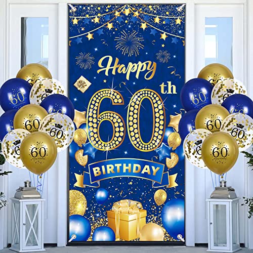 60.Geburtstagsdeko Navy Blau Gold Banner mit Luftballons,60.Geburtstag Dekoration für 60 Jahre Männer Frauen 60th Birthday Geburtstags Türbanner 60 Latex Konfetti Ballon Jubiläum Geburtstag Party Deko von RUMIA
