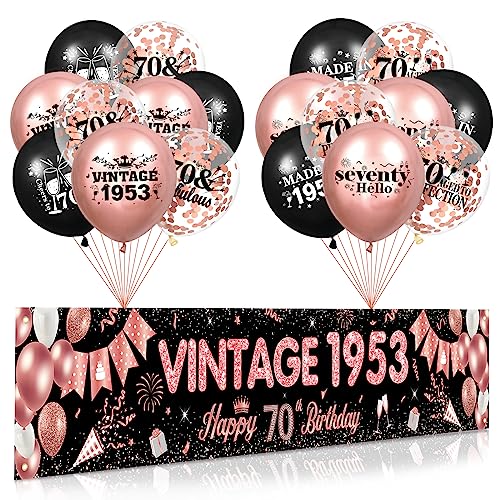 70 Geburtstag Dekorationen für Frauen Roségold Alles Gute zum 70. Geburtstagsbanner 18 Stück Luftballons zum 70. Geburtstag Vintage 1953 Yard Banner für Partyzubehör zum 70. Geburtstag von RUMIA