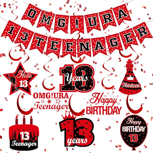 9 Stück rot schwarz 13. Geburtstag Dekorationen für Jungen Mädchen OMG URA 13 Teenager Banner und hängende Wirbel rot schwarz Happy 13th Birthday Banner hängende Wirbel für 13. Geburtstag Party 9 Stück rot schwarz 13. Geburtstag Dekorationen für Jungen Mädchen OMG URA 13 Teenager Banner und hängende Wirbel rot schwarz Happy 13th Birthday Banner hängende Wirbel für 13. Geburtstag Party von RUMIA