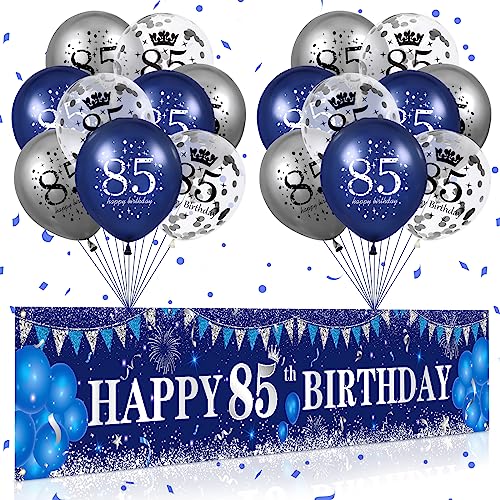 Blau 85. Geburtstag Dekoration für Männer Frauen, Marineblau Silber 85. Geburtstag Banner, Blau 85. Geburtstag Luftballons für 85. Jahrestag Party Dekorationen von RUMIA