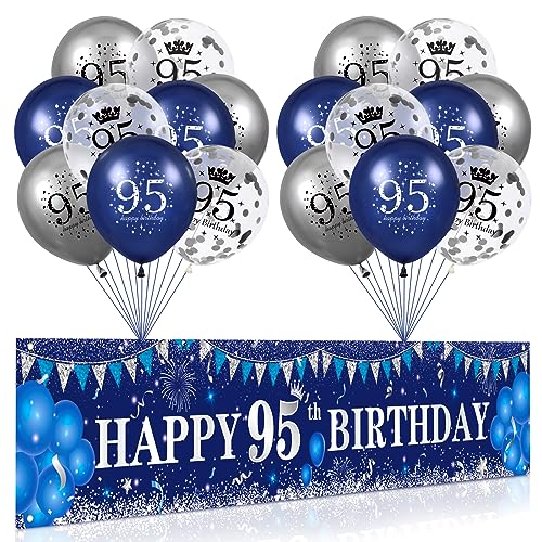 Blau 95. Geburtstag Dekoration für Männer Frauen, Marineblau Silber 95. Geburtstag Banner, Blau 95. Geburtstag Luftballons für 95. Jahrestag Party Dekorationen von RUMIA