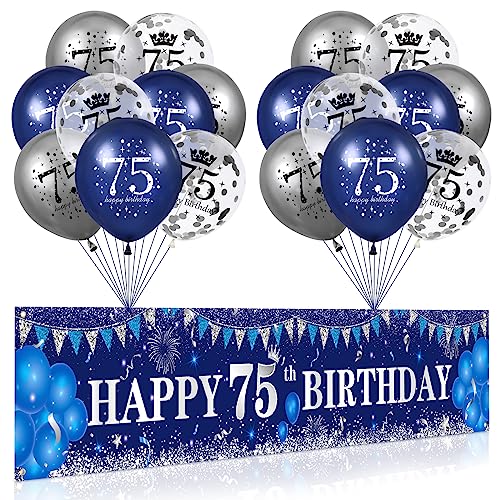 Blaue Dekorationen zum 75. Geburtstag für Männer und Frauen, marineblau silber Happy 75th Birthday Banner Hintergrund, blaue Luftballons zum 75. Geburtstag Jubiläum Party Dekorationen Supplies Blaue Dekorationen zum 75. Geburtstag für Männer und Frauen, marineblau silber Happy 75th Birthday Banner Hintergrund, blaue Luftballons zum 75. Geburtstag Jubiläum Party Dekorationen Supplies von RUMIA