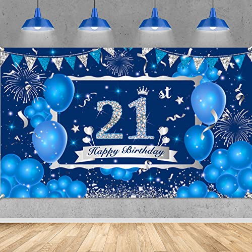 Blauer 21. Geburtstag Dekorationen Banner für Männer und Frauen - Marineblau Silber Happy Birthday Hintergrund - Party Zubehör Blauer 21. Geburtstag Dekorationen Banner für Männer und Frauen - Marineblau Silber Happy Birthday Hintergrund - Party Zubehör von RUMIA