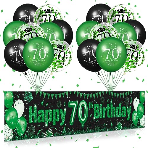 Grün 70. Geburtstag Dekorationen für Männer Frauen Grün Schwarz 18 Stück 70. Geburtstag Luftballons und Herzlichen Glückwunsch 70. Geburtstag Banner für 70. Geburtstag Jubiläum Partyzubehör von RUMIA