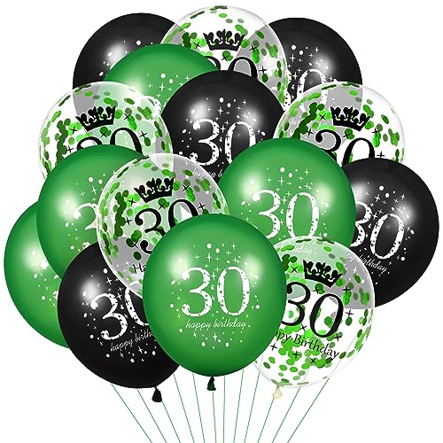Luftballoon 30. Geburtstag Deko,15Stück Grün Schwarz Latex Luftballons, Happy Birthday Grün Latex Konfetti Folienballon 30. Jahrestag Party Dekoration Herren Damen Frau für Geburtstag Dekorationen von RUMIA